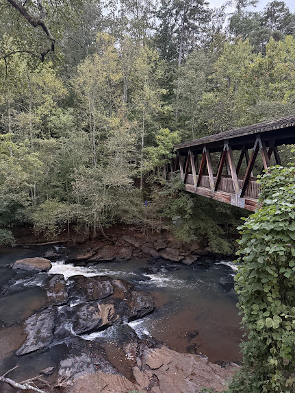 Covered wooden bridge at Vickery Creek.
